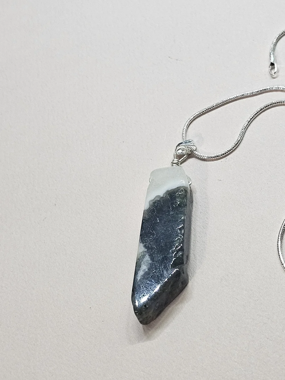 Sterling Silver Hematite Point Pendant Necklace - White and Dark Gray